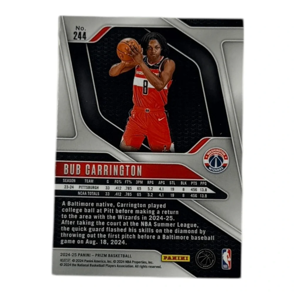 2024-25 Panini Prizm Bub‎ Carrington Rookie Card RC #244 Washington Wizards NBA